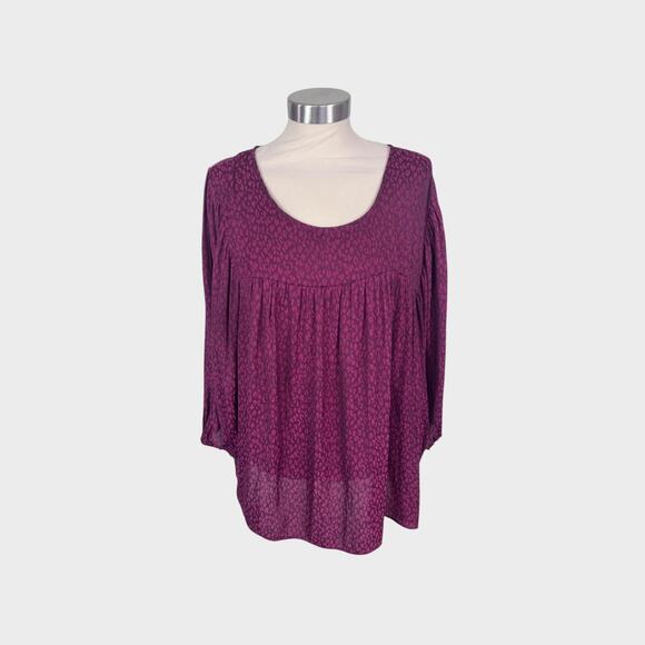 Ophelia Roe Womens 3X Blouse Purple Print Keyhold Back Sheer Polyester - Picture 1 of 8